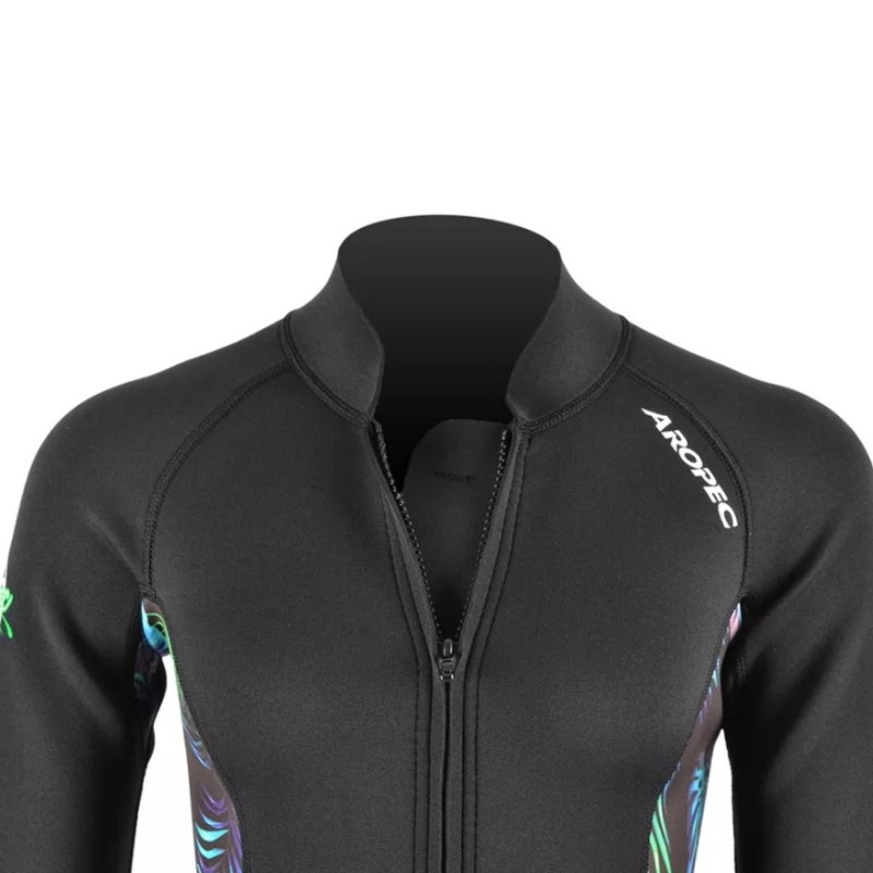 Στολή μαγιό νεοπρέν 2mm Freedive γυναικεία Μαύρη με τύπωμα και φερμουάρ στο στήθος Aropec