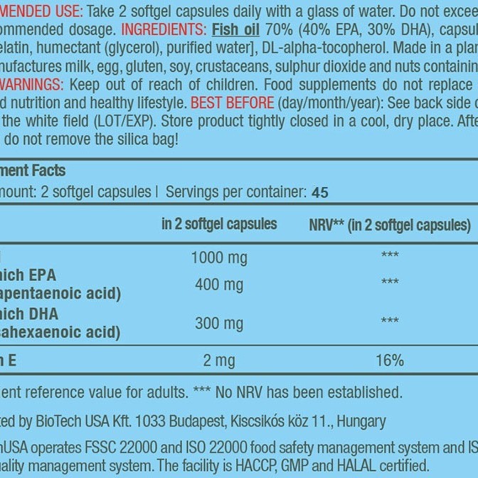 Mega Omega 3 90softgels (BIOTECH USA)