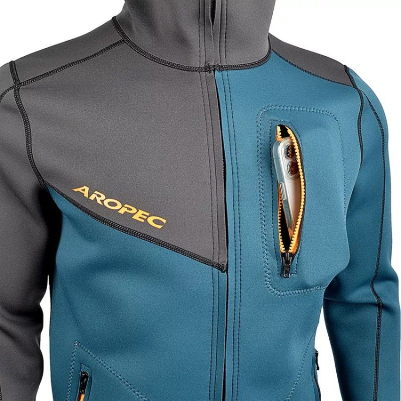 Τζάκετ με κουκούλα νεοπρέν 2mm Loosefit Γκρι/Navy - Aropec